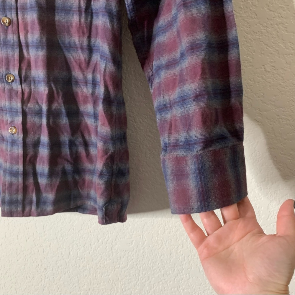 Proper cloth Mens Kent burgundy navy lightweight flannel shirt L - Picture 2 of 8